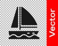 Black Yacht sailboat or sailing ship icon isolated on transparent background. Sail boat marine cruise travel. Vector