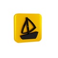 Black Yacht sailboat or sailing ship icon isolated on transparent background. Sail boat marine cruise travel. Yellow