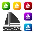 Black Yacht sailboat or sailing ship icon isolated on white background. Sail boat marine cruise travel. Set icons in Royalty Free Stock Photo