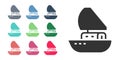 Black Yacht sailboat or sailing ship icon isolated on white background. Sail boat marine cruise travel. Set icons Royalty Free Stock Photo