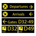 Black and yellow Airport Signs