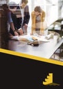 Black and yellow banner with copy space against businesspeople discussing together at office Royalty Free Stock Photo