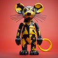 Black And Yellow Beaver Mouse Figurine: Digital Constructivism Meets Junglepunk