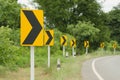 Curve warning signs beside the road Royalty Free Stock Photo