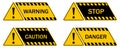 Black and Yellow Danger Warning Sign. Caution icon. Hazard stikcers with exclamation mark, attention icons, vector Royalty Free Stock Photo