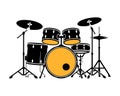 Black and yellow drum kit with cymbals drums percussion Royalty Free Stock Photo