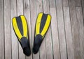 Black and yellow flippers for scuba diving Royalty Free Stock Photo