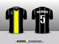 Black and yellow football club t-shirt sport design template. Front and back view. Vector Illustration EPS10.