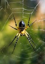 Spider Argiope aurantia on the web, blurred background.