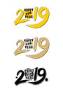 Black and yellow 2019 hand drawn lettering isolated on white background.