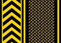 Black yellow iron surface background with diamond plate texture pattern, warning stripes industrial design Royalty Free Stock Photo