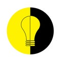 Black yellow lamp in a circle. Bulb icon. Light symbol energy. Electroenergy emblem. Vector illustration. Stock image. Royalty Free Stock Photo