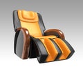 Black and yellow leather reclining massage chair. Royalty Free Stock Photo