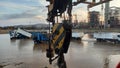 black and yellow menkum crane capacity of 25 tons looks clean after washing