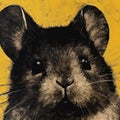 Realistic Black Mouse Drawing On Yellow: A Stunning Muralist Artwork