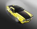 black and yellow muscle car in drift sketch