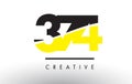 374 Black and Yellow Number Logo Design. Royalty Free Stock Photo