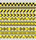 Black and yellow police stripe border, construction, danger caution seamless tapes on transparent background, stock vector Royalty Free Stock Photo