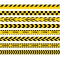 Black and yellow police stripe border, construction, danger caution seamless tapes vector set Royalty Free Stock Photo