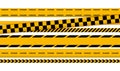 Black and yellow police stripe border, construction, danger caution seamless tapes vector set Royalty Free Stock Photo