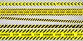 Black and yellow police stripe border, construction, danger, closed caution tapes set. Set of danger caution grunge tapes.