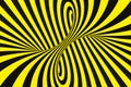 Black and yellow spiral tunnel from police ribbons. Striped twisted hypnotic optical illusion. Warning safety background.