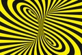 Black and yellow spiral tunnel from police ribbons. Striped twisted hypnotic optical illusion. Warning safety background.