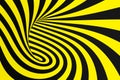 Black and yellow spiral tunnel from police ribbons. Striped twisted hypnotic optical illusion. Warning safety background.