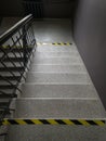 Black and yellow stripes for safety symbol on the edge of the staircase, Warning sign the Ground level difference Royalty Free Stock Photo