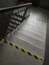 Black and yellow stripes for safety symbol on the edge of the staircase, Warning sign the Ground level difference Royalty Free Stock Photo