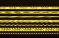 Black and yellow stripes set. Warning tapes. Danger signs. Caution,STOP,Under construction,Barricade tape, scene barrier Royalty Free Stock Photo