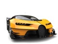 Black and yellow supercar front view closeup shot