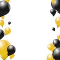 Black and yellow transparent helium balloons on white background. Flying latex balloons.