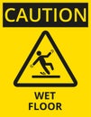 Black and yelow caution wet floor sign