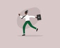 Black young business male character with briefcase running late to work. Royalty Free Stock Photo