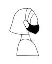 Black young female doctor head in medical mask side view. outline vector illustration