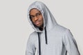 Black young guy wearing hoodie posing looking at camera Royalty Free Stock Photo