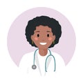 Black young woman doctor or nurse in medical white coat with glasses and stethoscope. African american nurse or Royalty Free Stock Photo