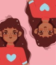 Black young women twins cartoon portrait