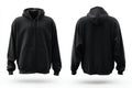 Black Zippered Hoodie Mockup Template Front and Back View Royalty Free Stock Photo