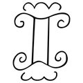 Black zodiac sign Gemini with waves drawn by hand on a white background. Astrological tattoo or logo.