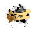 Blackand Gold Abstract color smear acrylic and watercolor blot painting. Canvas texture background. Isolated on white Royalty Free Stock Photo