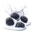 Blackberries in Milk Splash on transparent background Royalty Free Stock Photo