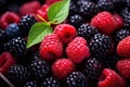 Blackberries, raspberries and blackberries in a wooden bowl