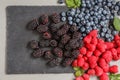 Blackberries, raspberries and blueberries Royalty Free Stock Photo