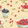 Blackberries and raspberries - seamless repeating pattern fruit.