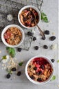 Blackberry and apple crumble dessert Royalty Free Stock Photo