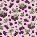 blackberry berries seamless pattern hand drawn illustration with watercolor brush strokes Royalty Free Stock Photo