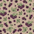 blackberry berries seamless pattern hand drawn illustration with watercolor brush strokes Royalty Free Stock Photo