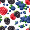 Blackberry blueberry cherry and raspberry seamless pattern. 3d realistic vector berries. Royalty Free Stock Photo